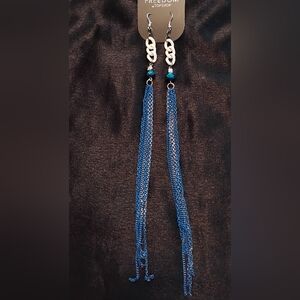 Long Blue Chain Dangle Earrings